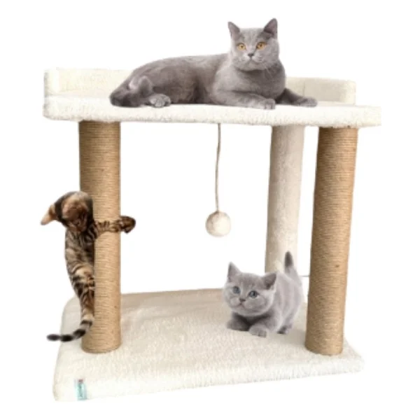 Reyo Pet Teraslı Yataklı Ponponlu Kedi Tırmalaması Beyaz - Görsel 3