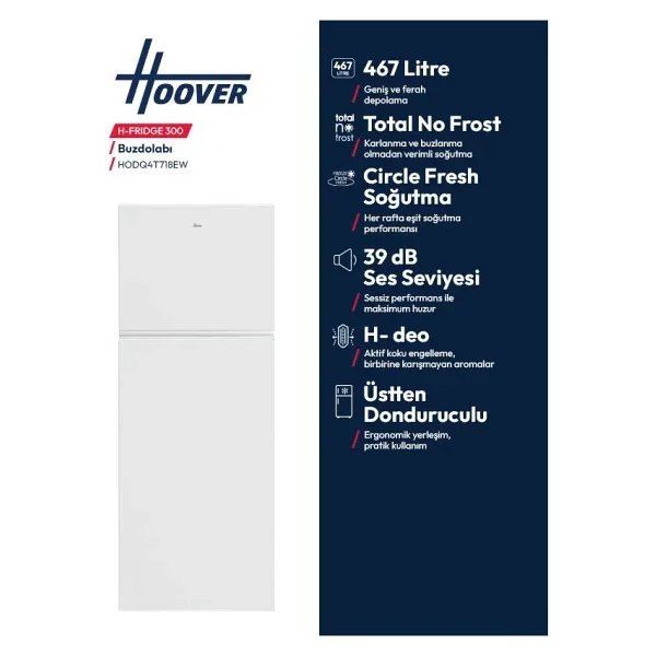 Hoover HODQ4T718EW Çift Kapılı No Frost Buzdolabı - Görsel 4
