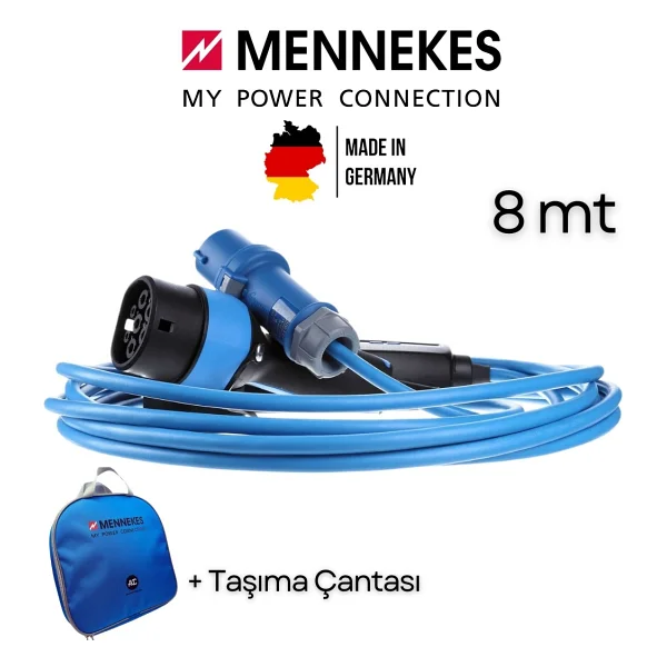 Mennekes Ev Tipi Elektrikli Araç Şarj Kablosu - 3,7kw - 8mt - Endüstriyel Priz Uyumlu - Tip2 Soketli - Taşınabilir Mobil Şarj Kablosu - Görsel 3