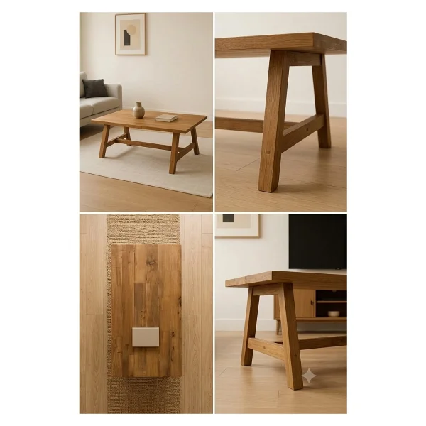Kütükon Doğal Ahşap Dikdörtgen Orta Sehpa - Eskitme Ceviz Renk Masif Sehpa 100x50 Cm - Görsel 2