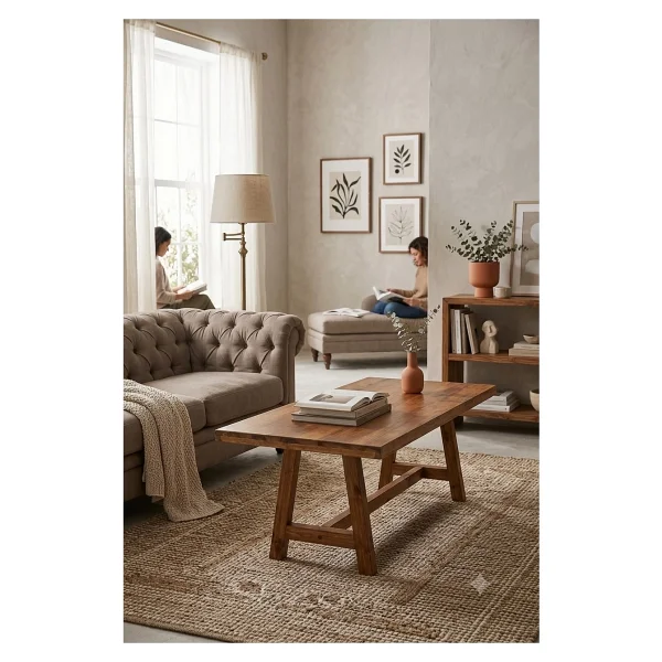 Kütükon Doğal Ahşap Dikdörtgen Orta Sehpa - Eskitme Ceviz Renk Masif Sehpa 100x50 Cm - Görsel 3