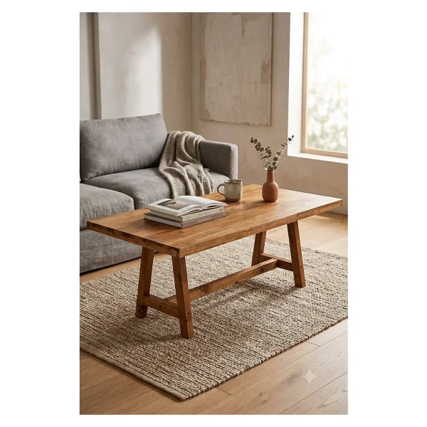 Kütükon Doğal Ahşap Dikdörtgen Orta Sehpa - Eskitme Ceviz Renk Masif Sehpa 100x50 Cm - Görsel 4
