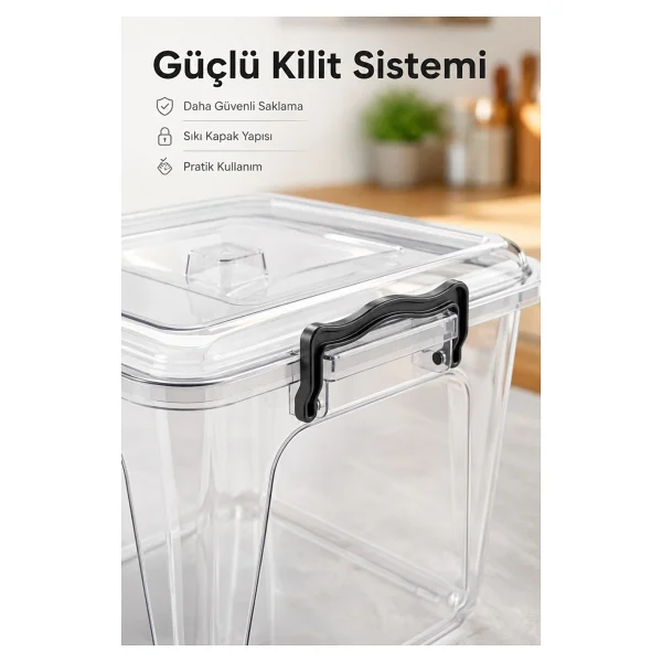 Vienev 8.5 Lt Şeffaf Plastik Erzak Saklama Kabı 5'li Set - Kapaklı Kilitli Çok Amaçlı Düzenleyici - Görsel 3