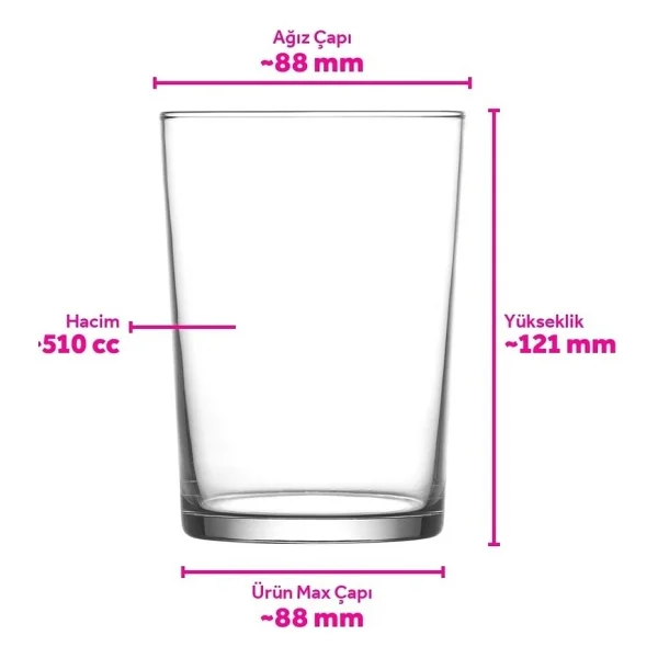 Lav Bodega Cam Meşrubat Bardağı 6'lı 510 Ml (Büyük Su/Kokteyl Bardağı ) - Görsel 7