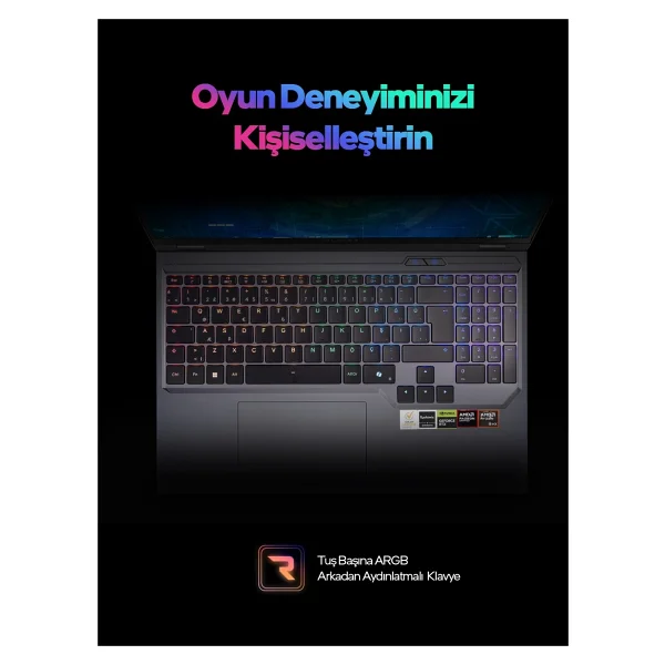Game Garaj Slayer R9t3d-5070tı V2 C4 AMD Ryzen 9 9955hx3d 32gb RAM 1tb SSD Rtx5070tı 16" 300hz Qhd+ Ips Freedos Gaming Laptop - 1 TB - 32 GB - Görsel 7