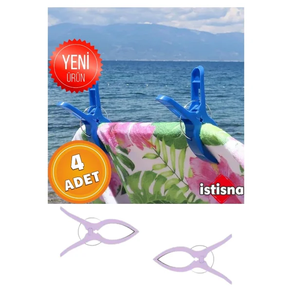 4 Adet XXL Büyük Boy Şezlong Plaj Havlusu Mandalı Halı Asma Battaniye Ve Havlu Tutucu Mandal - Yetişkin - Lila - Görsel 5