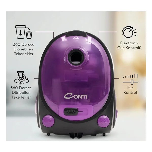 Conti Cvc-309 Stormy Mor Toz Torbasız Süpürge - Görsel 6