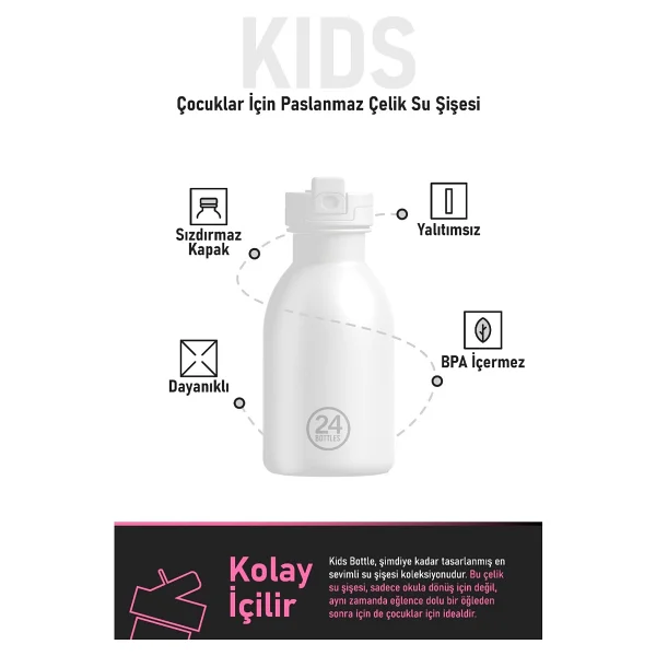 24 Bottles Kids Bottle Reactive Pembe/Mavi Paslanmaz Çelik Çocuk Su Matarası 250 Ml - Pembe - Mavi - Görsel 8