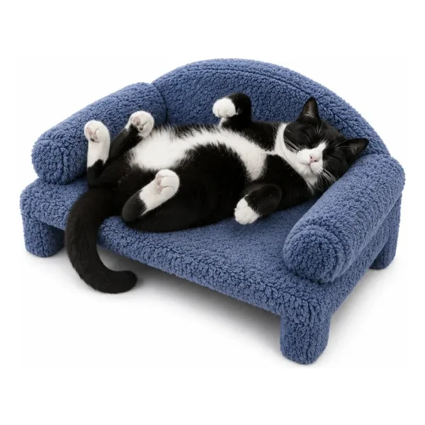 Reyo Pet Peluş Kedi Koltuğu, Kedi Kanepesi, Kedi Yatağı, Evcil Hayvan Dinlenme Koltuğu, Rahat Kedi Sofa Yatağı, 45x33x25 Cm Lacivert - Görsel 2