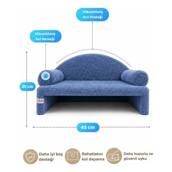 Reyo Pet Peluş Kedi Koltuğu, Kedi Kanepesi, Kedi Yatağı, Evcil Hayvan Dinlenme Koltuğu, Rahat Kedi Sofa Yatağı, 45x33x25 Cm Lacivert - Görsel 3