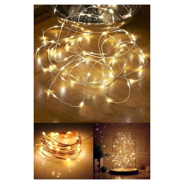 BUFFER Peri Led Işık 10 Metre (Sarı) Pilli Aydınlatma Şerit Led Saçak Spot Süsleme Dekorasyon