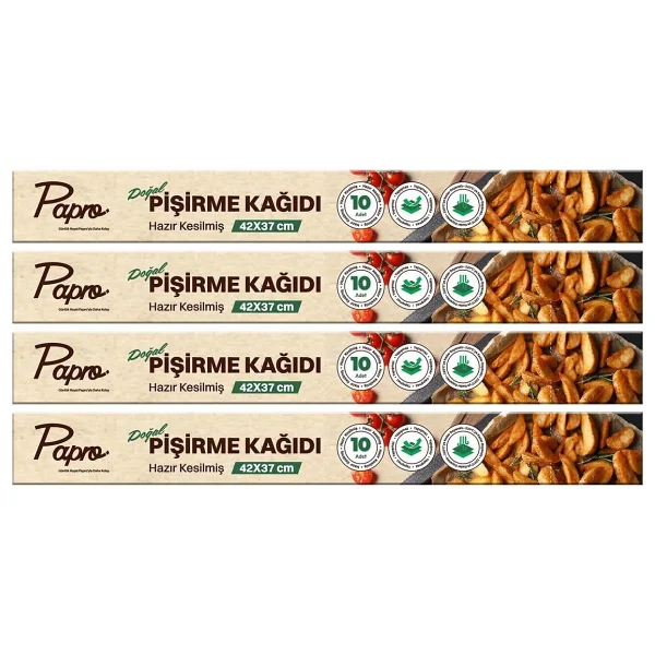 Papro Doğal Fırın Pişirme Kağıdı 40 Yaprak (4x10), 37x42 Cm Kesilmiş Yağlı Kağıt, Yapışmaz Pfas Free Fırın Kağıdı (37x42, 4 Paket, 40.0) - Görsel 4