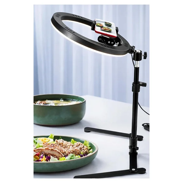 10 Masaüstü Ring Light Çekim Standı - 30-47,5 Cm Ayarlanabilir Yükseklik, Telefon Tutuculu Ürün Video & Fotoğraf Çekim Selfie Işığı Tripod, Cz-035, Siyah - Görsel 3