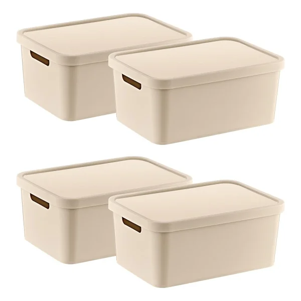 Smartware 4'lü Set Stafi Çok Amaçlı Kapaklı Kutu Latte 4,5 Lt - Latte, Çok Amaçlı Kapaklı Kutu, Ev-Ofis-Depo İçin, Kapaklı Saklama Kutusu - Görsel 4