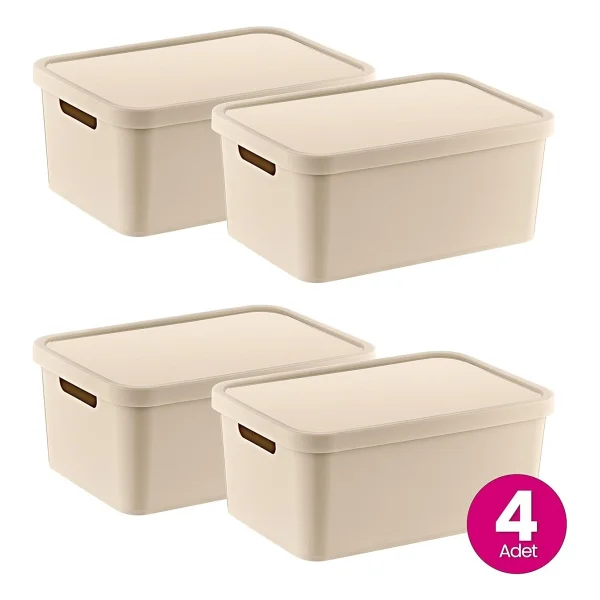 Smartware 4'lü Set Stafi Çok Amaçlı Kapaklı Kutu Latte 4,5 Lt - Latte, Çok Amaçlı Kapaklı Kutu, Ev-Ofis-Depo İçin, Kapaklı Saklama Kutusu - Görsel 3