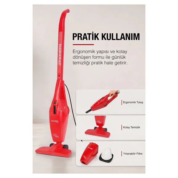 Fantom Hamarat P 1500 Kırmızı Dikey Elektrikli Süpürge - Görsel 4
