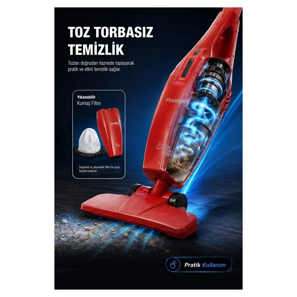 Fantom Hamarat P 1500 Kırmızı Dikey Elektrikli Süpürge - Görsel 7