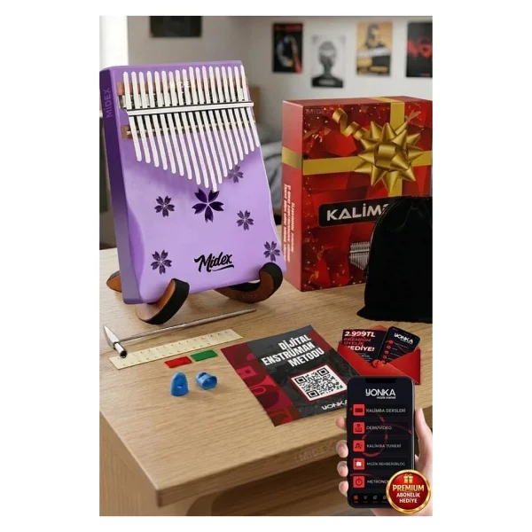 Midex Klx-870-Pak Mor Renk Yüksek Kaliteli Ahşap Kalimba 17 Tuşlu Full Set - Görsel 3