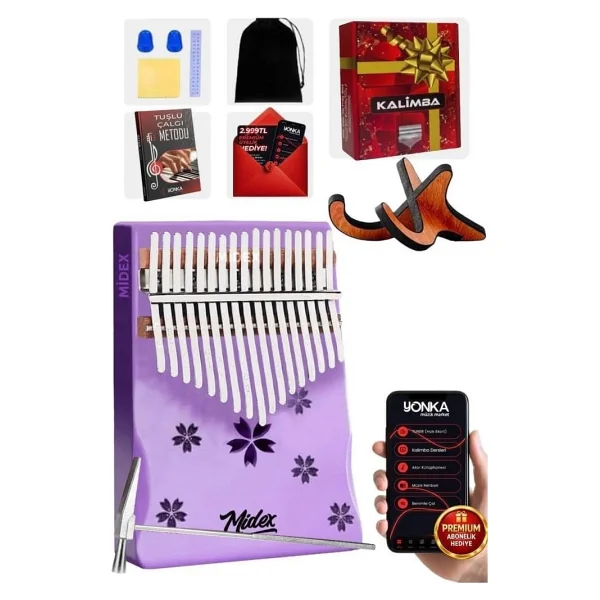 Midex Klx-870-Pak Mor Renk Yüksek Kaliteli Ahşap Kalimba 17 Tuşlu Full Set - Görsel 5