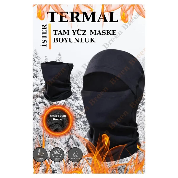 Termal Tam Yüz Kar Maskesi, Rüzgar Korumalı, Siyah Renk, Tek Beden - Görsel 2