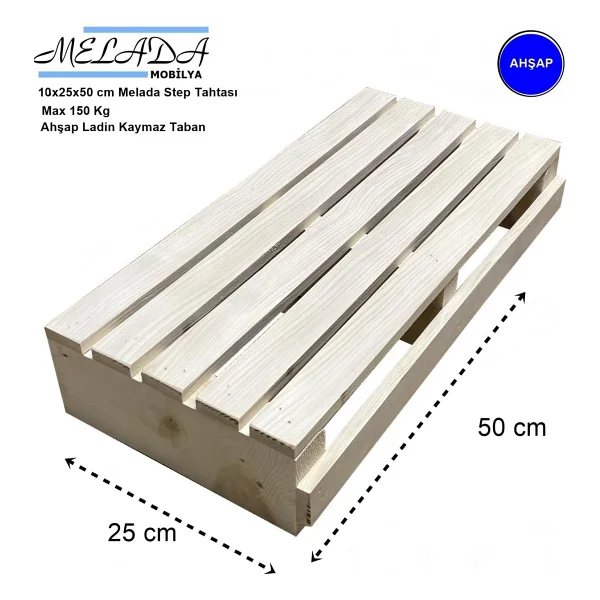 Reyo Dizayn Doğal Ahşap Ev Içi Kullanıma Uygun Kaymaz Tabanlı Step Tahtası 10x25x50 Cm - Görsel 8