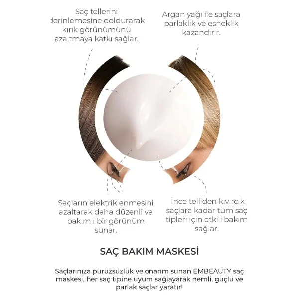 Embeauty Besleyici Onarıcı Keratin Etkili Yoğun Saç Bakım Maskesi 500 Ml - Görsel 3