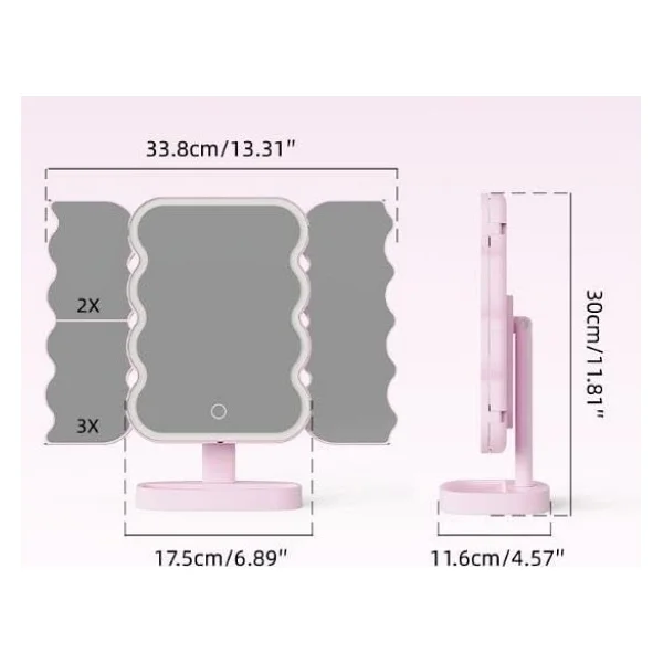 Valkyrie Xr-750 LED Işıklı Katlanabilir Makyaj Aynası - 2x 3x Büyütme Modu - Dokunmatik Touch Ekran - Pilli - Görsel 3