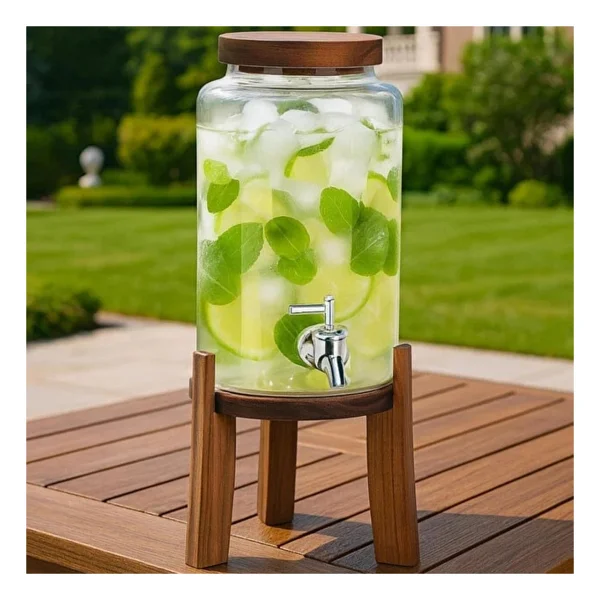 Akasya Standlı Cam Sebil 5l Musluklu Soğuk İçecek Dispenseri Limonata, Detoks Suyu, Meyve Aromaları - Görsel 3