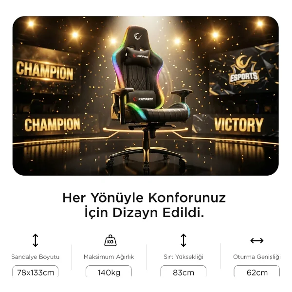 Rampage Kl-R13 Void RGB Oyuncu Koltuğu - Görsel 8