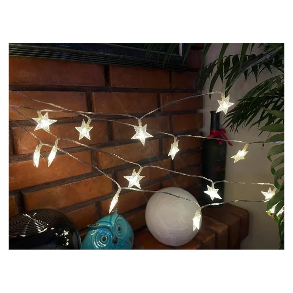 Coverzone 10 Metre 60 Ledli Yıldız Işık Zinciri Dekoratif Fişli Sıcak Sarı Led Aydınlatma Ev Oda Balkon Duvar Pencere Yılbaşı Parti ve Doğum Günü Süslemeleri - Görsel 7