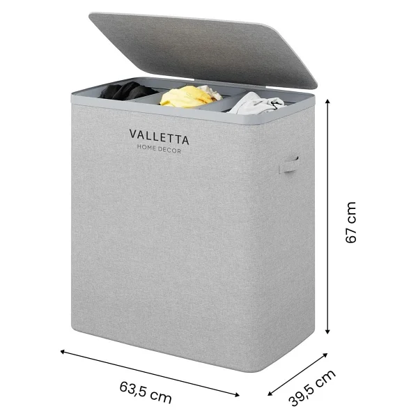 Valletta Paloma 120l Üç Yıkanabilir Bölmeli Katlanabilir Kumaş Kirli Çamaşır Sepeti Light Gray - Görsel 2
