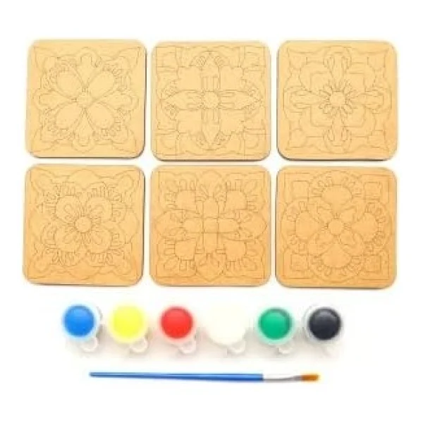 Ebrulisler Ahşap Boyama Mandala Temalı 6'lı Kare Bardak Altlığı Hobi Seti - Görsel 4