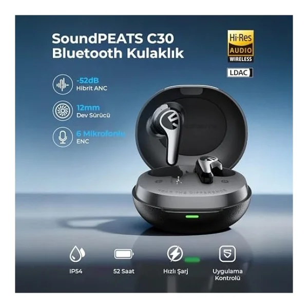 Soundpeats C30 ANC TWS Siyah Kulak İçi Bluetooth Kulaklık - Görsel 3