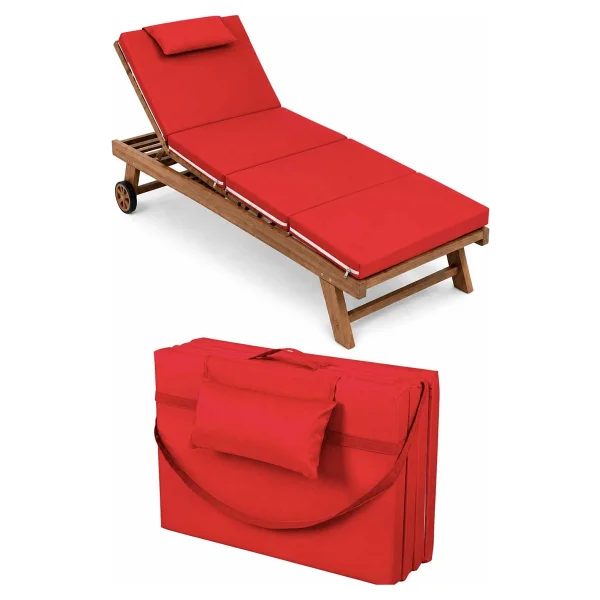 Reyo Taşınabilir Katlanır Şezlong Minderi 4 Cm Kalınlık 1. Kalite Su Itici Kumaşlı, Yastıklı, Fermuarlı, Kulplu Plaj Havuz Kamp Yatağı Minderi Kırmızı - Görsel 7