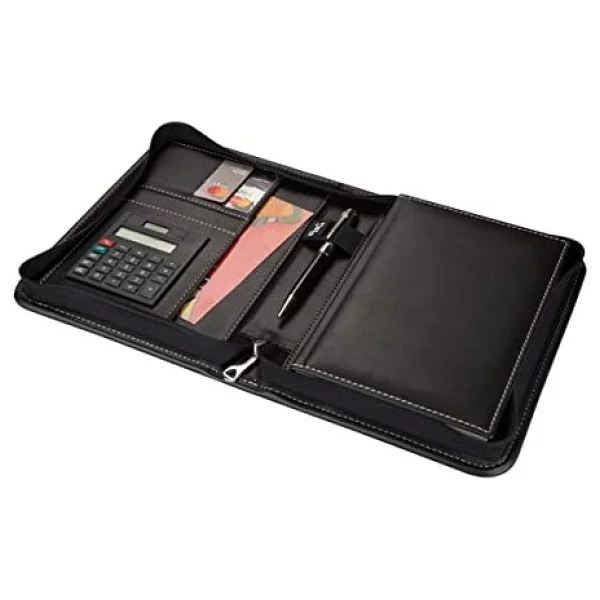 2k 5220 Ajanda Tarihsiz 14x20 Kareli 160 Yaprak Defterli Hesap Makineli Fermuarlı Organizer,Siyah - Görsel 2