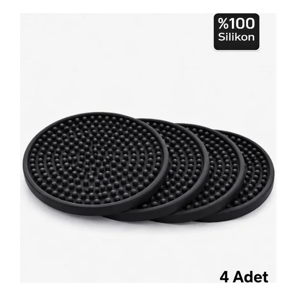 Siliconly 4 Adet Silikon Bardak Altlığı, Bardak Altlığı , %100 Silikon Bardak Altlığı Siyah - Görsel 4