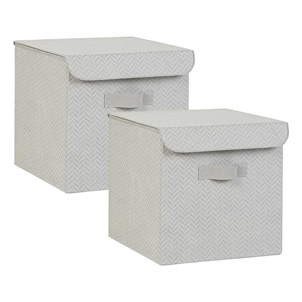 Ocean Home Textile Ocean Home Textile 2'li Gri Balıksırtı Kapaklı Kutu Set 30 X 30 X 30 Cm - Görsel 2