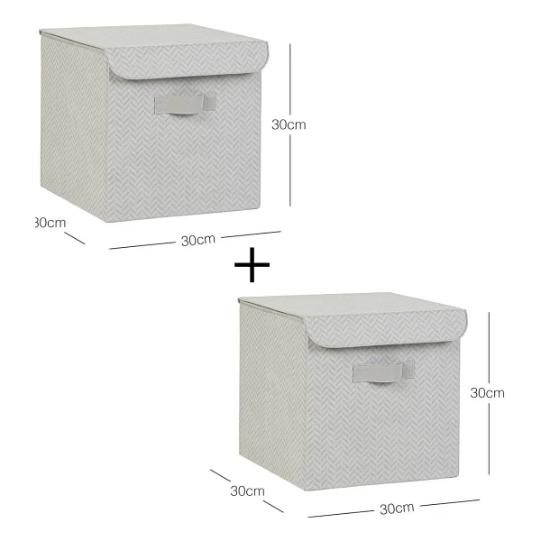 Ocean Home Textile Ocean Home Textile 2'li Gri Balıksırtı Kapaklı Kutu Set 30 X 30 X 30 Cm - Görsel 3