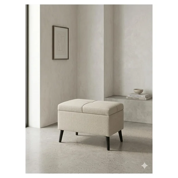 Coart Home Sandıklı Keten Puf 60x45x40 Sandıklı Saklama Kutusu, Makyaj Koltuğu, Sandıklı Puf - Görsel 4