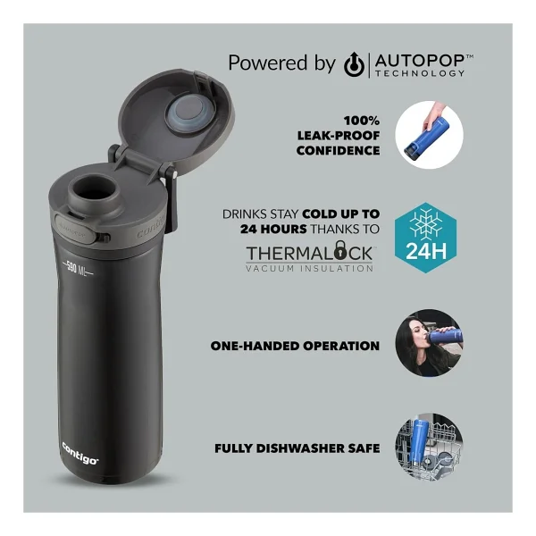 Contigo Jackson Chill 2.0 Siyah 590 Ml Çelik Su Matarası - Görsel 2