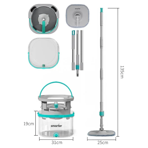 Smarter Aqua Max Özel Seri Şeffaf Temiz & Kirli Suyu Ayırma Çift Kova Temizlik Seti Mop Paspas - Çok Renkli - Görsel 3