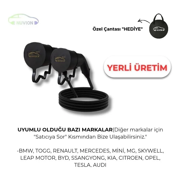 Nuvion Type 2 Ac 5 Metre Elektrikli Araç Şarj Kablosu, 22 Kw, 32a, 5 Metre, 5x6+0,75mm2, Taşıma Çantası Hediye - Görsel 3