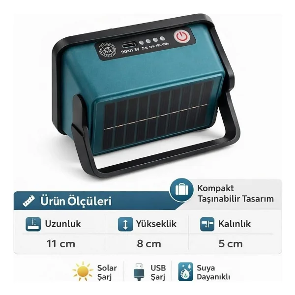 50w Solar LED Projektör 6500k Ultra Güçlü Kamp Lambası Bahçe Aydınlatması - Görsel 2