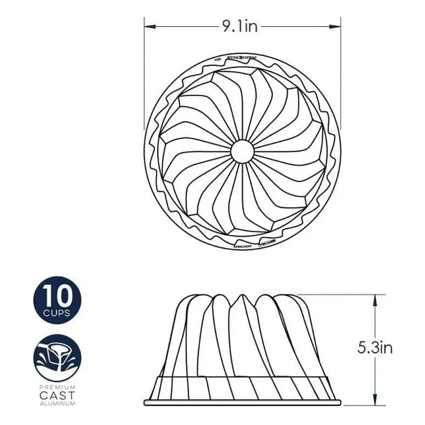 Nordicware Kek Kalıbı Yuvarlak Pasta, Alüminyum Döküm, Gümüş, 22,9 X 22,9 X 13,5 Cm - Görsel 3