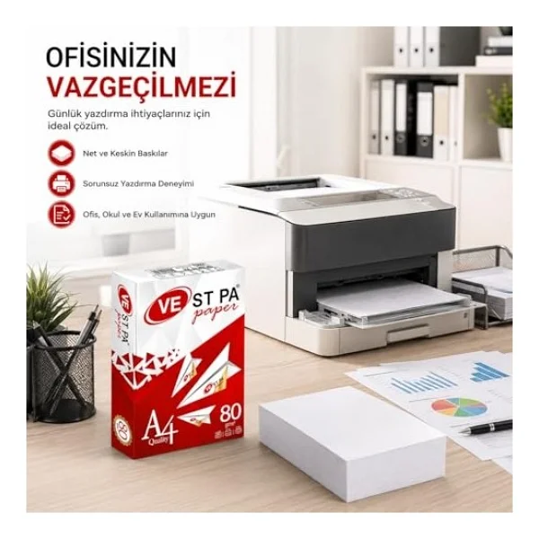 Vestpa A4 Fotokopi Kağıdı, 80 Gr/M2, 500 Yaprak, Lazer Ve Inkjet Yazıcı Uyumlu, Yüksek Beyazl - Görsel 4