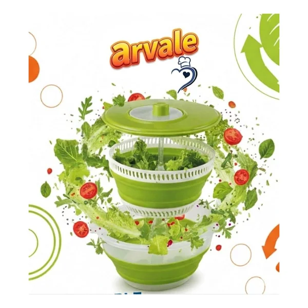 Arvale Katlanabilir Salata Kurutucu & Sebze Yıkama Süzgeci - Manuel Döner Kurutma Kabı (2'si 1 Arada) - Görsel 2