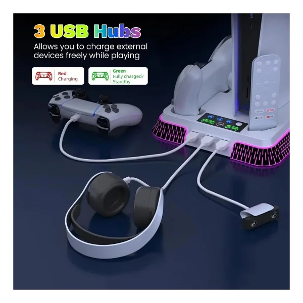 Tastech PS5 Soğutma Standı İstasyonu PS5 Pro/Slim RGB Ve Turbo Fan Playstation 5 Çift Şarj Aksesuar Kiti - Görsel 10