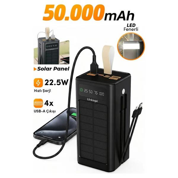 Linkage Lkp-47 50000 mAh Solar Güneş Enerjili Powerbank - Görsel 7