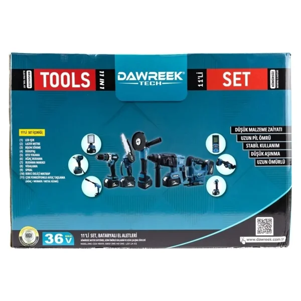 Dawreek 11'li Set Darbeli Akülü Vidalama 350 Nm Tork Ve 4 Akü İle Ergonomik Taşıma Çantası - Görsel 7
