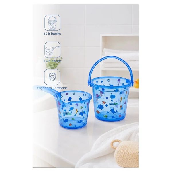 Babyjem 923 Şeffaf Kova & Maşrapa Set Mavi Desenli - Görsel 6
